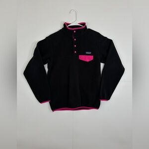 PATAGONIA Women's Synchilla Black Pink Trim T SNAP Fleece Jacket Size Medium